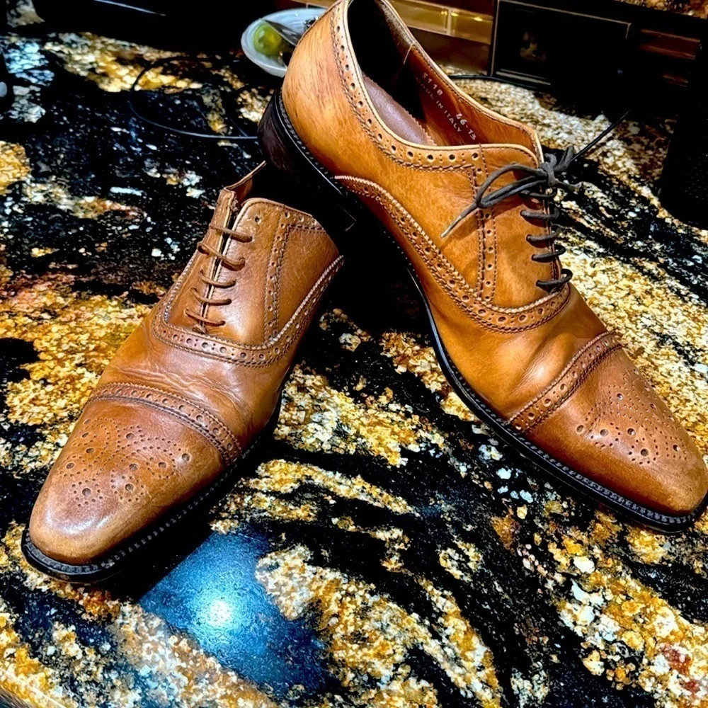 Bettaccini‎ mens shoes camel Mahogany brown leather shoes size13